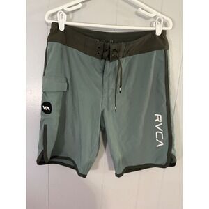 RVCA Board Shorts Mens 31 Green Performance Stretch Cargo Pocket Swim Trunks